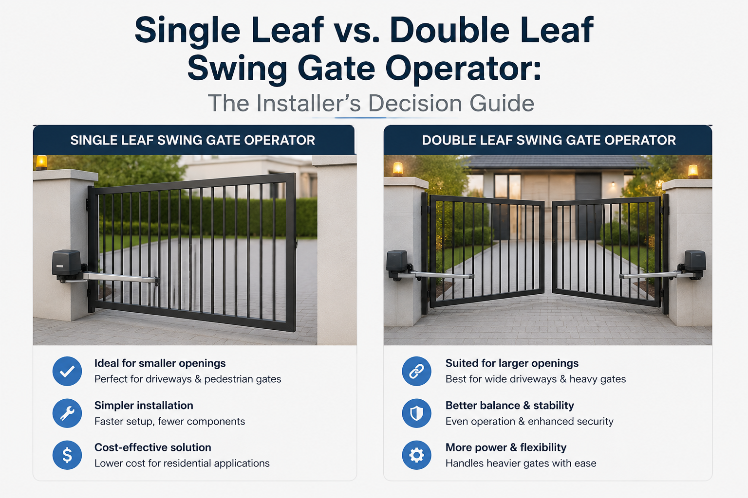 Single Leaf vs. Double Leaf Swing Gate Operator: The Installer's Decision Guide