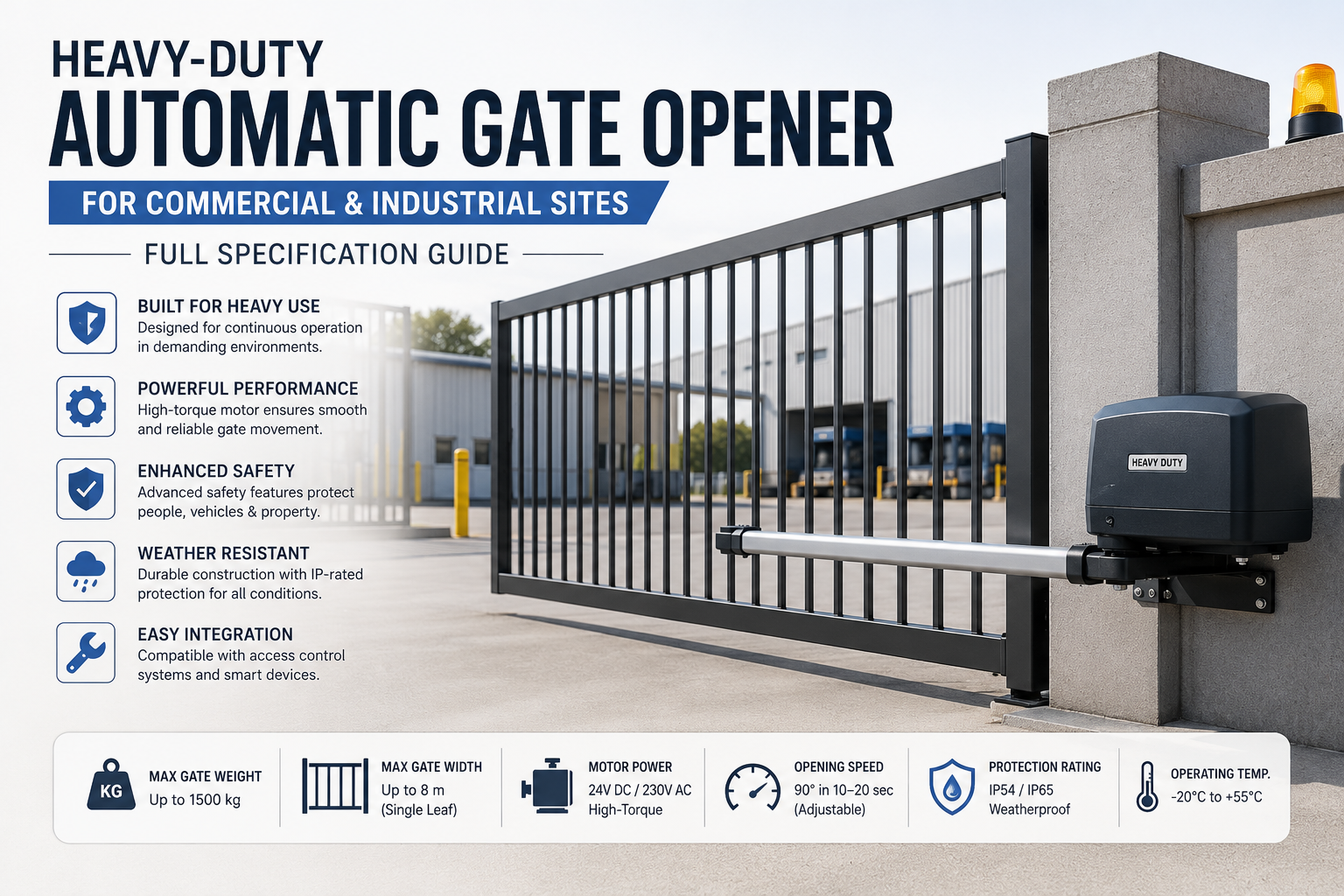 Heavy-Duty Automatic Gate Opener for Commercial & Industrial Sites: Full Specification Guide