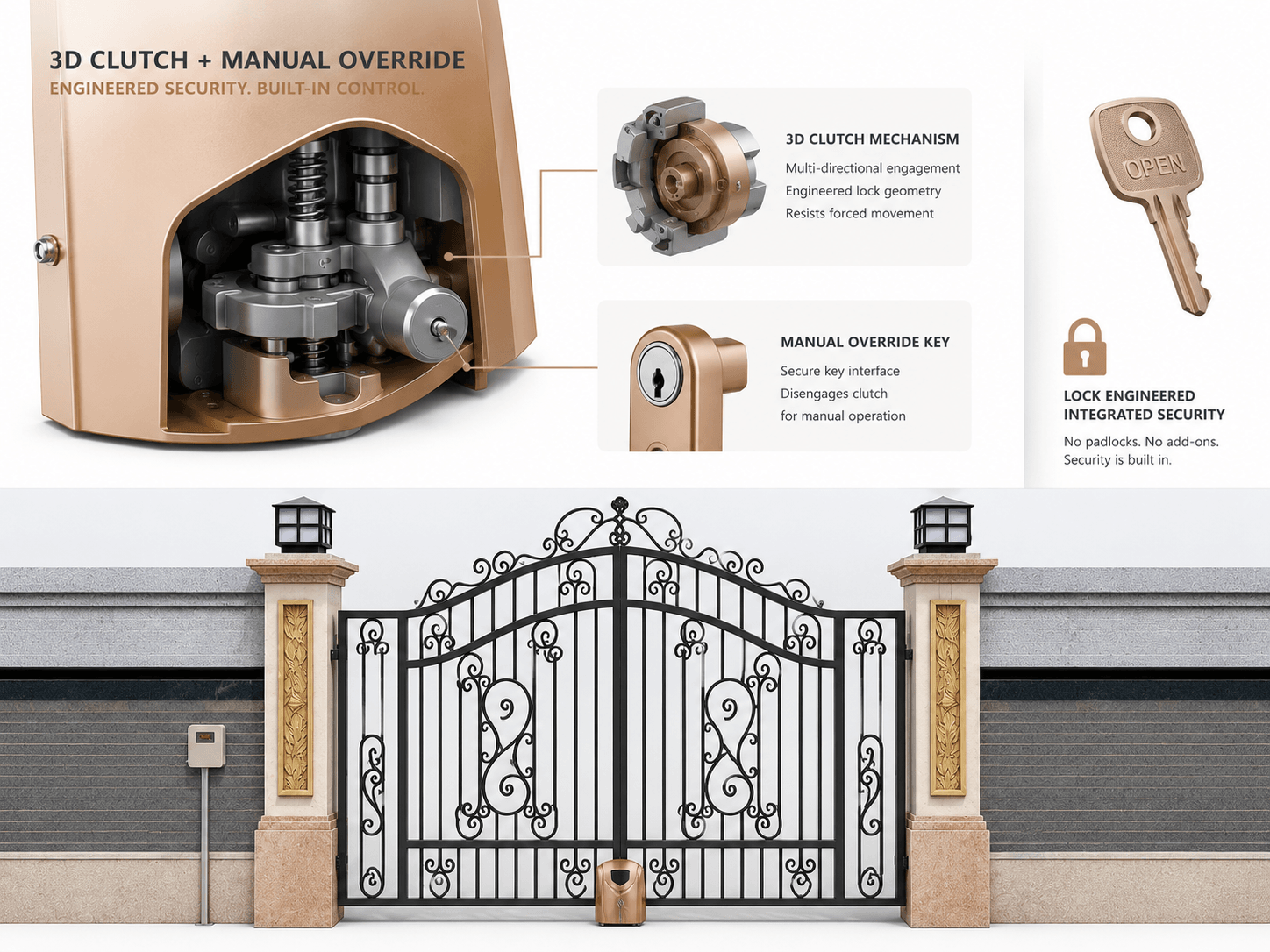 Auto-Locking 3D Clutch. No Extra Padlocks Needed.